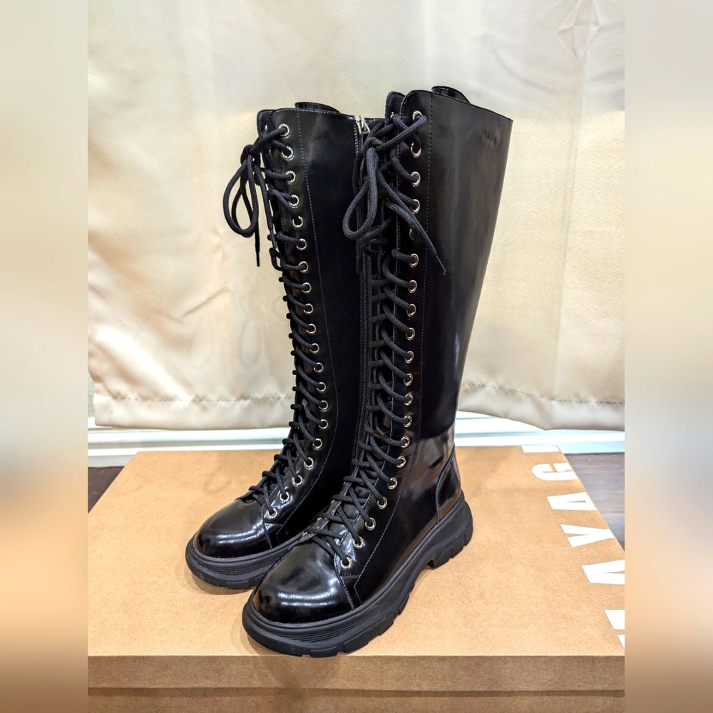 Leather Tall Black Combat Boots